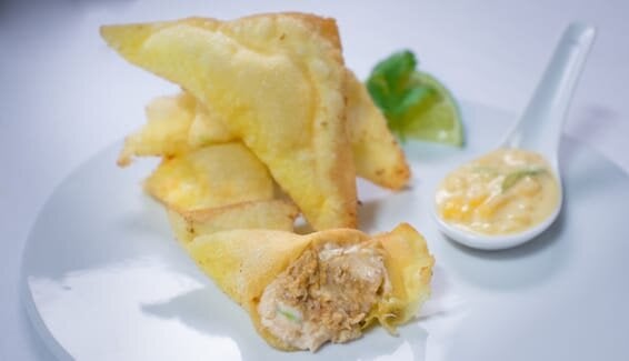 Wontons de Tourteau de Norvège et rémoulade de mangue