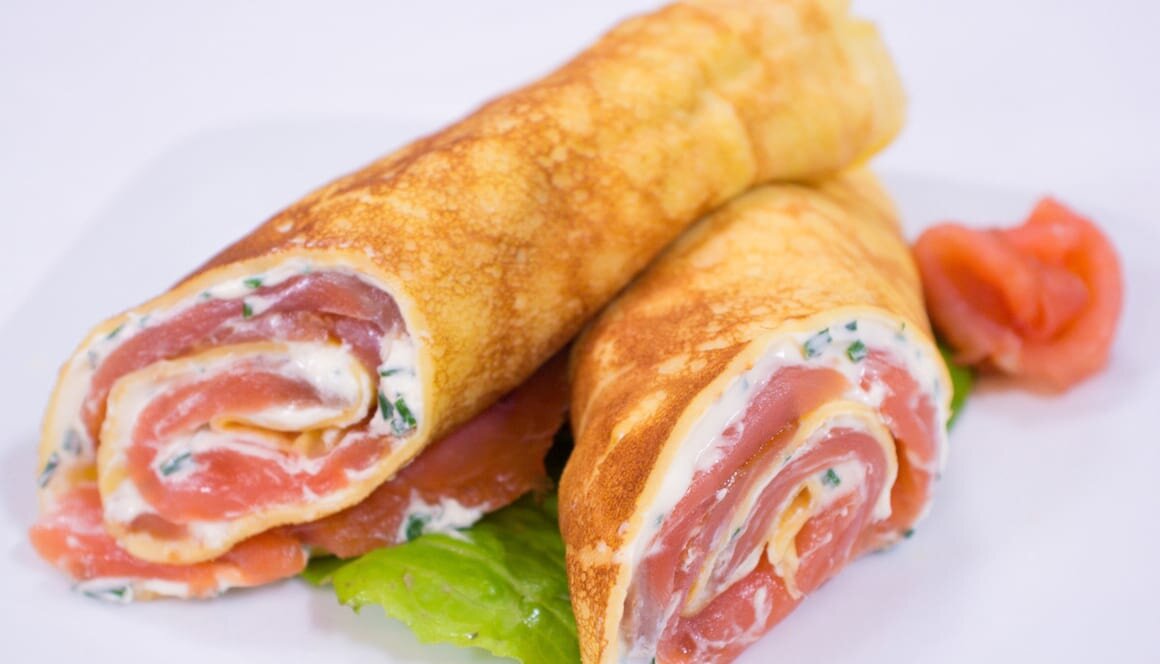Crêpes au Saumon de Norvège fumé et fromage frais 