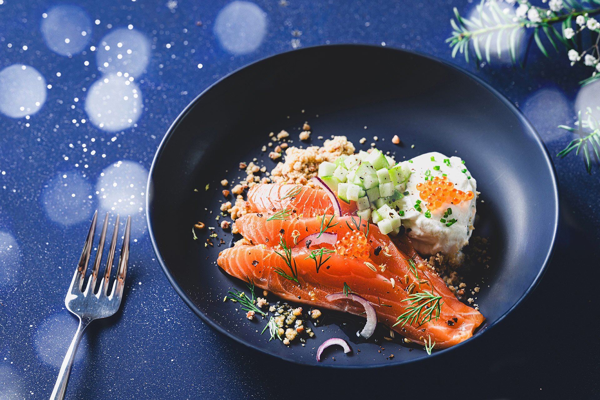 Saumon de Norvège mariné au sarrasin et aux pommes granny smith