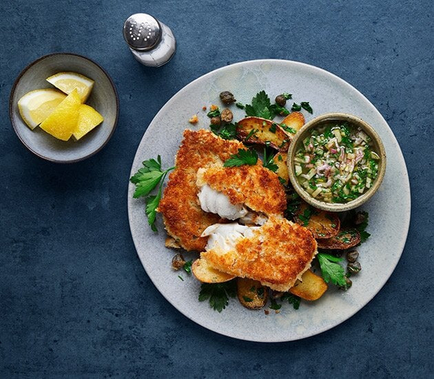 Lieu noir de Norvège au four et vinaigrette à la pomme