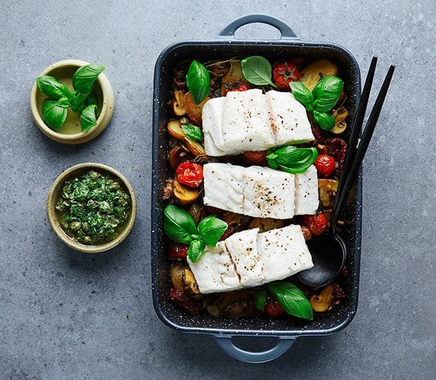 Lieu noir de Norvège au four et salsa verde