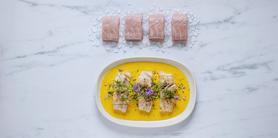 Lieu noir de Norvège, purée de citrouille crémeuse 