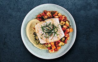 skrei accompagné de polenta et ratatouille