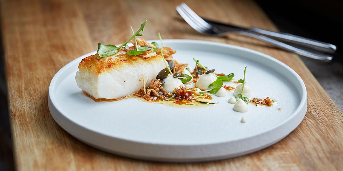 Skrei, crème de chou-fleur et beurre noisette