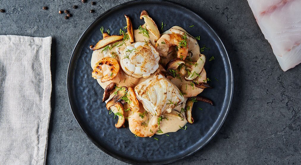 Roulés de lieu noir de Norvège aux crevettes et shiitake