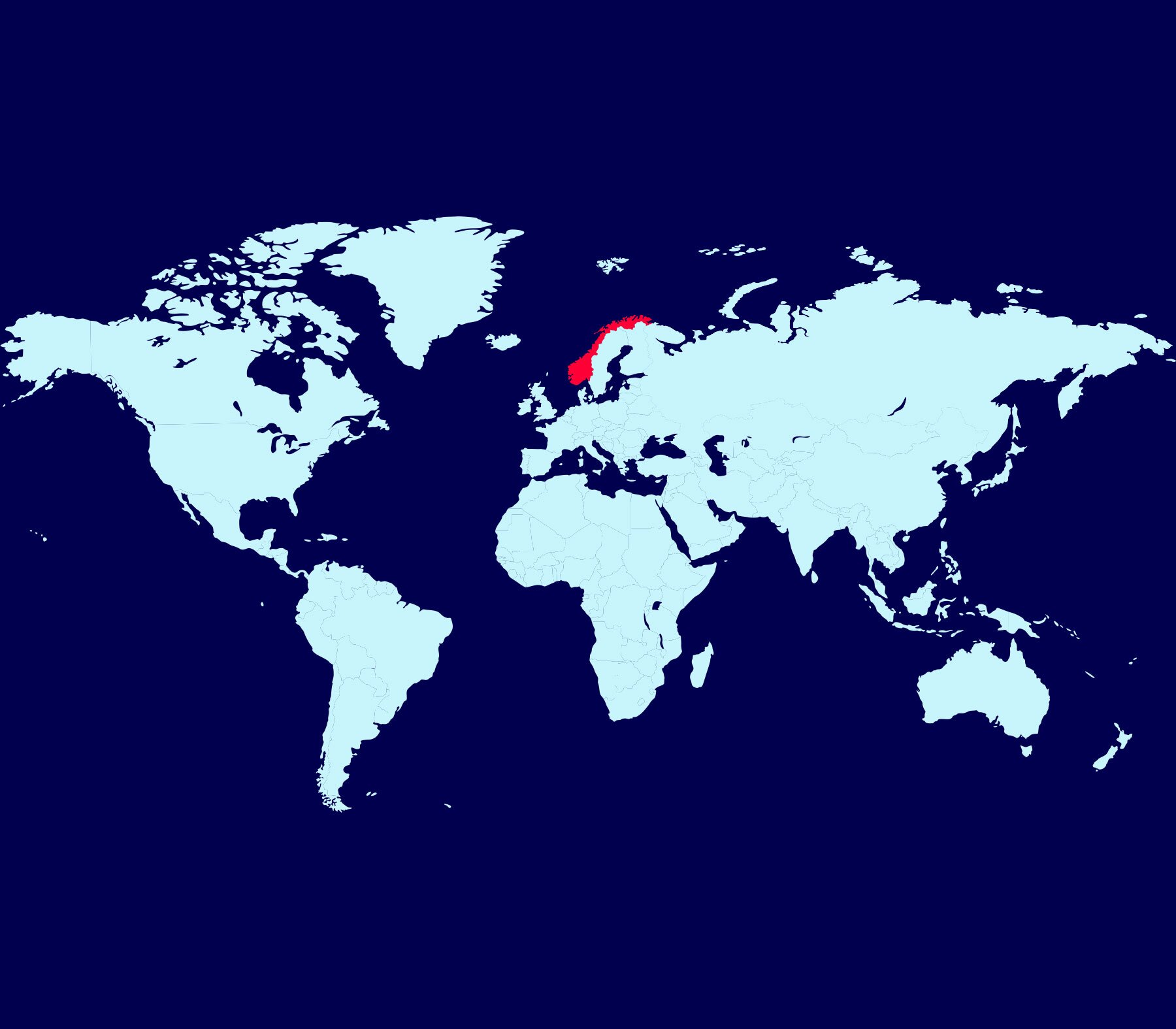 carte du monde avec la Norvège mise en évidence